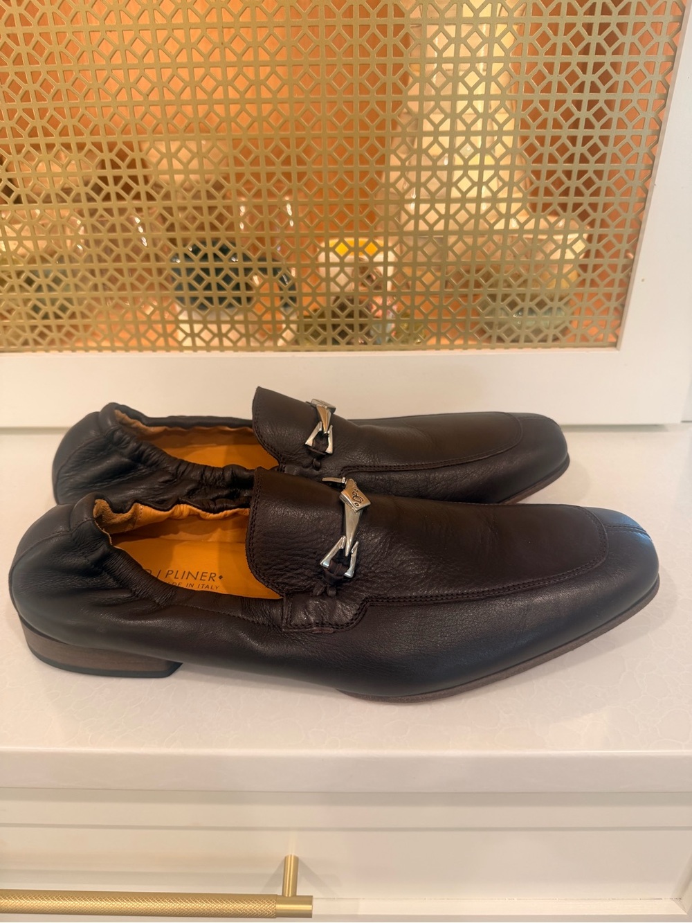 Donald J. Pliner Men’s Dark Brown Leather Slip-On Loafers with Silver Bit!